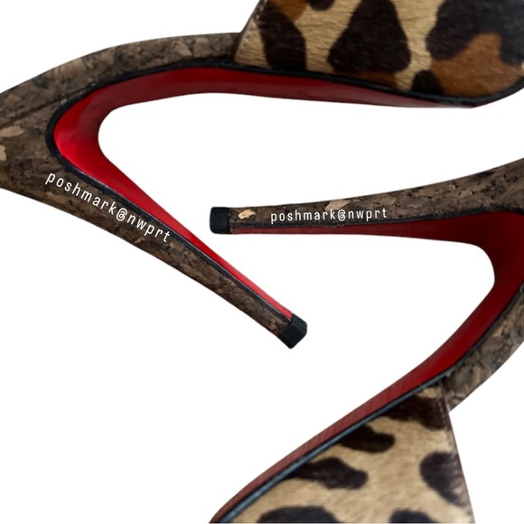Christian Louboutin 🐆 Sabotage 120 Kamari Leopard Cork Lady Peep Toe Heel 38 7 - Picture 9 of 15